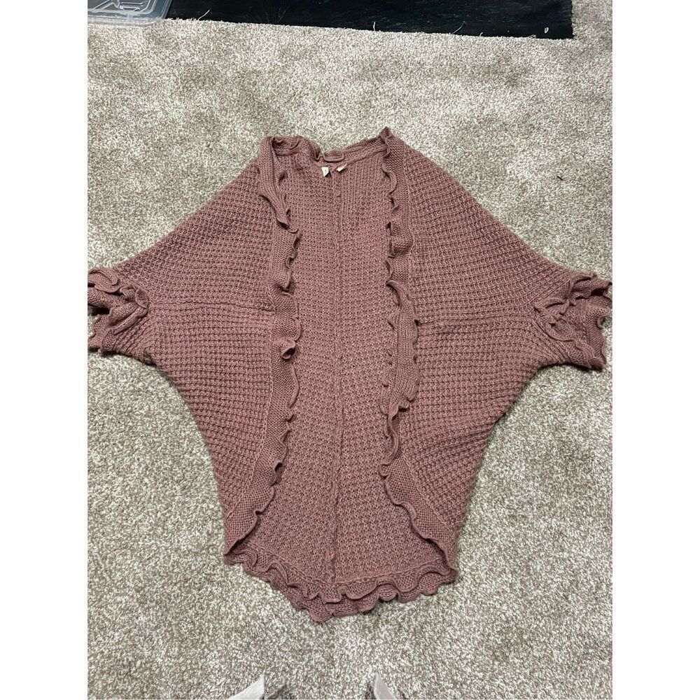 Anthropologie moth cardigan sweater scalloped edge waffle knit boho size S - Picture 8 of 10